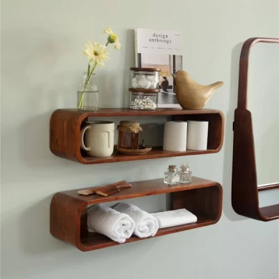 boxy wooden wall shelf
