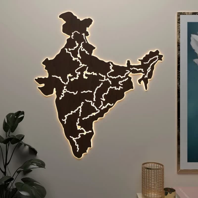 India Map Backlit Wooden Wall Decor